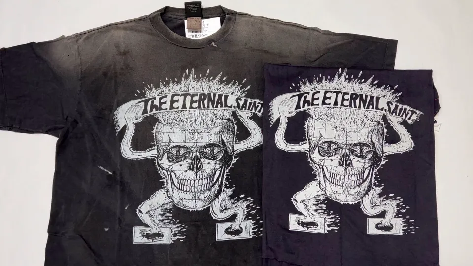 Printing proofing SAINT Mxxxxxx SS TEE/THE ETERNAL/BLK Latest model Skull beetle distressed sulfur-dyed retro short-sleeves Washed black S-XL Garment dyeing Re-washed to distress Ma Liu faded Top-notch printing process Simulated natural distressed style Genuinely correct version Original consistent main mark/washed mark/angel anti-counterfeiting mark
